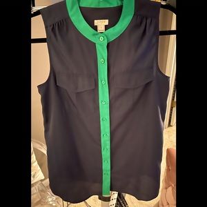 J Crew Navy and Green Button Up Shirt
